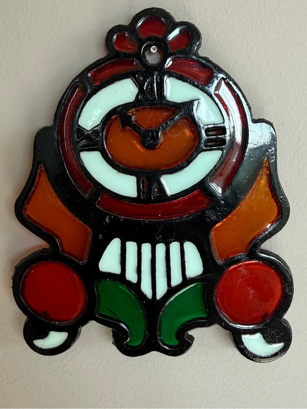 Vintage Cast Iron Stained Glass Clock Trivet Retro Kitchen Decor